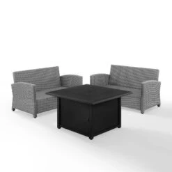 Bradenton 3pc Wicker Loveseat Set With Fire Table - Gray - Crosley -Outdoor Garden Store GUEST 002bb0cb 839c 4897 8c17 e170adfeb981