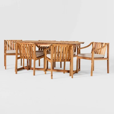 7pc Modern Slatted Wood Outdoor Dining Set - Saracina Home 3 7pc Modern Slatted Wood Outdoor Dining Set - Saracina Home - Image 3