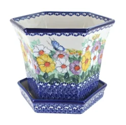 Blue Rose Polish Pottery 155 Kalich Large Hexagonal Flower Pot