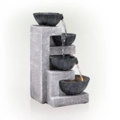 14" Cascading Bowl Tabletop Fountain With LED Lights Gray - Alpine Corporation -Outdoor Garden Store GUEST 00e3d199 f00b 452a a917 50dda903dba2