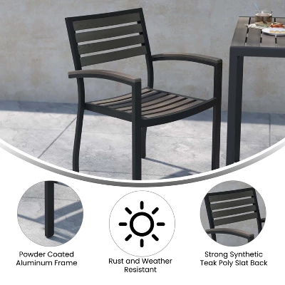 Emma And Oliver Set Of 2 Stackable All-Weather Aluminum Patio Chairs With Faux Teak Slats 5 Emma And Oliver Set Of 2 Stackable All-Weather Aluminum Patio Chairs With Faux Teak Slats - Image 5