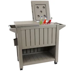 Sunnydaze Decor Sunnydaze Rolling Patio Serving Cart With Prep Table, Cooler And Storage