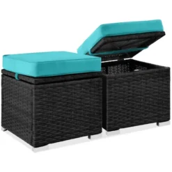 Best Choice Products Set Of 2 Wicker Ottomans, Multipurpose Furniture W/ Removable Cushions, Steel Frame -Outdoor Garden Store GUEST 016b329a 169a 4884 b126 1b6cbdc09f89