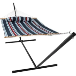 Sunnydaze Decor Sunnydaze 2-Person Quilted Fabric Spreader Bar Hammock With Detachable Pillow And Stand - 400 Lb Weight Capacity/15' Stand -Outdoor Garden Store GUEST 01c52972 344e 4d49 8aec 906159120b79