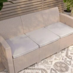 Merrick Lane Outdoor Furniture Resin Sofa Faux Rattan Wicker Pattern Patio 3-Seat Sofa With All-Weather Cushions -Outdoor Garden Store GUEST 02296923 ab0b 424b 85ee 9f5d86f52506