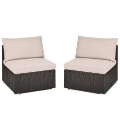 Costway 2PCS Patio Rattan Armless Sofa Sectional Conversation Furniture Set W/Cushion -Outdoor Garden Store GUEST 0247002f 053a 493f b63c a64640800d95