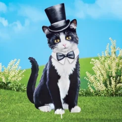 Collections Etc Dapper Top Hat & Tuxedo Outfit Cat Metal Garden Stake