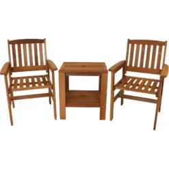 Sunnydaze Decor Sunnydaze Outdoor Meranti Wood With Teak Oil Finish Patio Table And Chairs Conversation Set - Brown - 3pc -Outdoor Garden Store GUEST 02fc18af 34cf 4fdd af5a 4595e38c0177