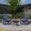Merrick Lane Outdoor Set With Modern Adirondack Rocking Chairs & Wood Burning Fire Pit, Poker & Spark Screen