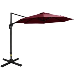 Outsunny 9.8' Offset Patio Umbrella With Base, Steel Aluminum Cantilever Umbrella With 360-degree Rotation, Tilt, 8 Ribs, Crank, Cross Base, Red -Outdoor Garden Store GUEST 03d8fe92 a5da 477c ae18 78a9c447a8d4