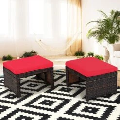 Costway 2PCS Patio Rattan Ottoman Cushioned Seat Foot Rest Furniture TurquoiseRedWhite 22 Costway 2PCS Patio Rattan Ottoman Cushioned Seat Foot Rest Furniture TurquoiseRedWhite -Outdoor Garden Store GUEST 03de38a0 021f 4b79 87ec fc575036b6a5