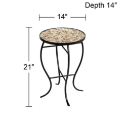 Teal Island Designs Modern Black Round Outdoor Accent Side Table 14" Wide Natural Mosaic Tabletop For Front Porch Patio Home House -Outdoor Garden Store GUEST 03ef4eb0 e983 46d9 b2dd 7f15eaf9eb5e