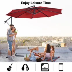 Costway 10' Hanging Umbrella Patio Sun Shade Offset Outdoor Market W/t Cross Base Burgundy -Outdoor Garden Store GUEST 03fd53ee 500b 4d37 ba53 2ddd4bc83e0a