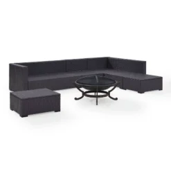 Biscayne 6pc Outdoor Wicker Sectional Set With Fire Pit - Crosley -Outdoor Garden Store GUEST 046f9b9c c3f2 46f1 8d36 1b093afa746a