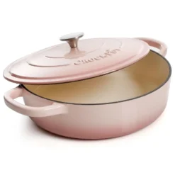 Crock-Pot Crock Pot Artisan 5 Quart Round Enameled Cast Iron Braiser Pan With Self Basting Lid In Blush Pink
