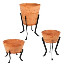 ACHLA Designs 16" Wide Small Indoor Outdoor Denise Wood Stone And Iron Planter Terra Cotta Finish -Outdoor Garden Store GUEST 04f6af6f 73ee 4596 826c 83471c042ef9