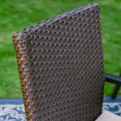 7pc Outdoor Dining Set With Rectangular Steel Table With 1.9" Umbrella Hole & Rattan Wicker Chairs With Cushions - Beige - Captiva Designs -Outdoor Garden Store GUEST 0576b966 b078 4b83 899a 2894fd96eb77