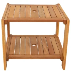 Sunnydaze Decor Sunnydaze Outdoor Meranti Wood With Teak Oil Finish Wooden Patio Accent Side Table With Lower Shelf - 20" - Brown -Outdoor Garden Store GUEST 05d894ac 12bb 4371 9f99 5f7953bc98ca