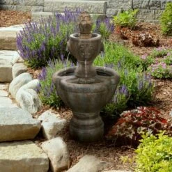 Nature Spring 2-Tier Lion Head Urn-Style Outdoor Polyresin Fountain With Pump