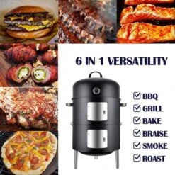 Realcook 17 Inch Vertical Heavy Duty Round Steel BBQ Charcoal Outdoor Smoker With Latch Locking System And Dual Entrance Doors, Black 6 Realcook 17 Inch Vertical Heavy Duty Round Steel BBQ Charcoal Outdoor Smoker With Latch Locking System And Dual Entrance Doors, Black -Outdoor Garden Store GUEST 076b2578 4d44 44f9 9d66 9a04aef9d99b