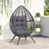 Outsunny Patio Wicker Lounge Chair With Soft Cushion, Outdoor/Indoor PE Rattan Egg Teardrop Cuddle Chair With Height Adjustable Knob For Backyard Garden Lawn Living Room