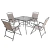 5pc Outdoor Steel Dining Set With Folding Chairs & Square Glass Table Top Beige - Crestlive Products
