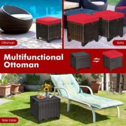 Costway 2PCS Patio Rattan Ottoman Cushioned Seat Foot Rest Coffee Table Red -Outdoor Garden Store GUEST 09184e4a 38c8 4167 80a4 0f8964507c36