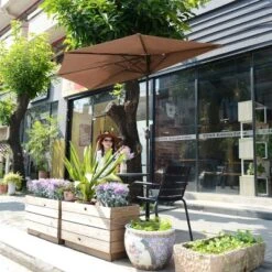 Nature Spring Half-Patio Umbrella – 9', Brown -Outdoor Garden Store GUEST 092db291 b6cd 47cd 8519 acb06b295acb