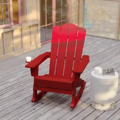 Flash Furniture Newport HDPE Adirondack Chair With Cup Holder And Pull Out Ottoman, All-Weather HDPE Indoor/Outdoor Chair -Outdoor Garden Store GUEST 0963ee92 ab51 45d8 ad6e abec3d0e31c6