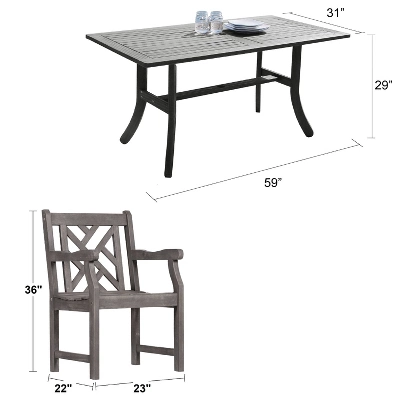Azen 5pc Outdoor Reynard Durable Farmhouse Acacia Hardwood Dining Set Gray Wash 5 Azen 5pc Outdoor Reynard Durable Farmhouse Acacia Hardwood Dining Set Gray Wash - Image 5