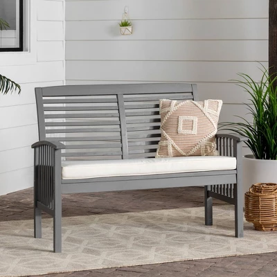 Ravenscroft Modern Boho Acacia Wood Slatted Outdoor Loveseat With Cushion - Saracina Home 1 Ravenscroft Modern Boho Acacia Wood Slatted Outdoor Loveseat With Cushion - Saracina Home