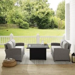 Bradenton 3pc Wicker Loveseat Set With Fire Table - Gray - Crosley -Outdoor Garden Store GUEST 0c45fd06 18c4 4c2e baa7 b9107361fced