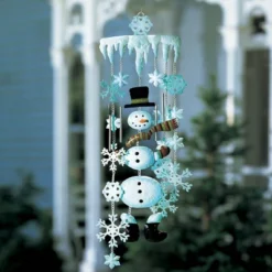 Collections Etc Winter Snowman Holiday Garden Wind Chimes White Accordion