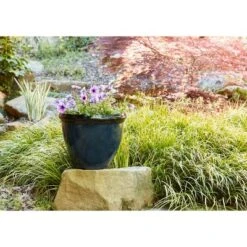 Southern Patio 12 Inch Heritage Round Outdoor Patio Porch Resin Plastic Lightweight Planter Pot W/ Glossy Finish, Monaco Blue -Outdoor Garden Store GUEST 0dbeca92 ead3 4946 bc60 1acd27619f47