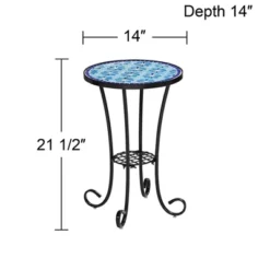 Teal Island Designs Modern Black Round Outdoor Accent Side Table 14" Wide Blue Star Mosaic Tabletop For Front Porch Patio Home House -Outdoor Garden Store GUEST 0e8a0b04 a56d 4f50 ab98 8f402fd1390c