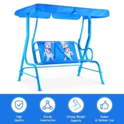 Costway Kids Patio Swing Chair Children Porch Bench Canopy 2 Person Yard Furniture Blue -Outdoor Garden Store GUEST 0f01a29c f1fa 4679 bf76 dd39a6ec704e