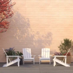 Merrick Lane Set Of 4 All-Weather Poly Resin Wood Adirondack Chairs In White
