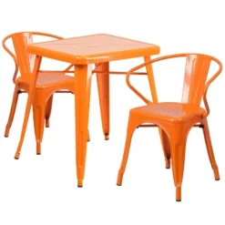 Emma And Oliver Commercial Grade 23.75" Square Metal Indoor-Outdoor Table Set With 2 Arm Chairs -Outdoor Garden Store GUEST 0fd73667 2e0b 4057 ae27 e797d341b449