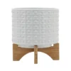 Sagebrook Home Dot Pattern Round Ceramic Planter Pot With Wood Stand White