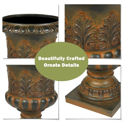 LuxenHome Weathered Brown Decorative MgO Urn Planter 5 LuxenHome Weathered Brown Decorative MgO Urn Planter - Image 5
