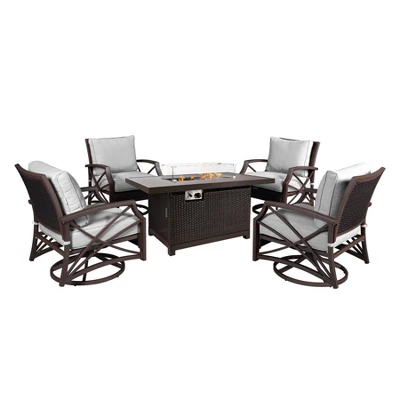 Kinger Home Novi 5-Piece Rattan Wicker Propane Fire Pit Set With An Aluminum Frame 11 Kinger Home Novi 5-Piece Rattan Wicker Propane Fire Pit Set With An Aluminum Frame - Image 11