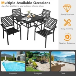 Costway 5PCS Patio Dining Furniture Set Stackable Chairs Armrest Square Table -Outdoor Garden Store GUEST 12de4d94 3afe 4364 bcca 8c49f8e3a05d