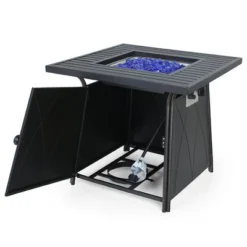 5pc Patio Dining Set With Square Steel Fire Pit With Faux Wood Tabletop & Rattan 360 Swivel Chairs - Captiva Designs -Outdoor Garden Store GUEST 1371b772 28c5 4bc4 97d5 24f8fceb8b03