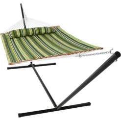 Sunnydaze Decor Sunnydaze 2-Person Quilted Fabric Spreader Bar Hammock With Detachable Pillow And Stand - 400 Lb Weight Capacity/15' Stand -Outdoor Garden Store GUEST 1440c3cb 7f32 4152 a08f 9d586efc3915