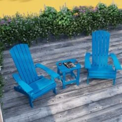 Merrick Lane Set Of Two Folding Adirondack Patio Chairs With Matching Outdoor Side Table -Outdoor Garden Store GUEST 15b09f6b 3c31 4c9e 8fc9 2496606b7aec
