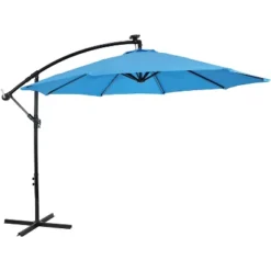 Sunnydaze Decor Sunnydaze Outdoor Steel Cantilever Offset Patio Umbrella With Solar LED Lights, Air Vent, Crank, And Base - 9' -Outdoor Garden Store GUEST 1642f98e fb3d 41f5 a8e5 fe7b44676ae0