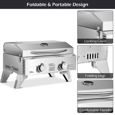 Costway 2 Burner Portable BBQ Table Top Propane Gas Grill Stainless Steel 8 Costway 2 Burner Portable BBQ Table Top Propane Gas Grill Stainless Steel - Image 8