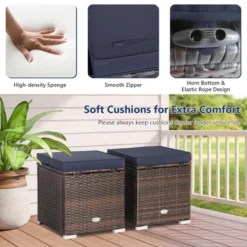 Costway 2PCS Patio Rattan Ottomans Seat Side Table Storage Box Footstool W/Cushions Navy -Outdoor Garden Store GUEST 18a2a2b6 208f 4d6a a8cd 9a8079ce9141