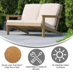 Merrick Lane All-Weather Poly Resin Wood Adirondack Style Deep Seat Patio Loveseat With Cushions -Outdoor Garden Store GUEST 18f38de8 842f 4a4d 855f 17e243146603