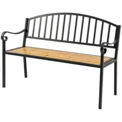 Outsunny 50" Garden Bench, Patio Loveseat With Antique Backrest, Wood Seat And Steel Frame For Backyard Or Porch -Outdoor Garden Store GUEST 18f8ac1d bcee 4f47 b98c 611bf1e42654